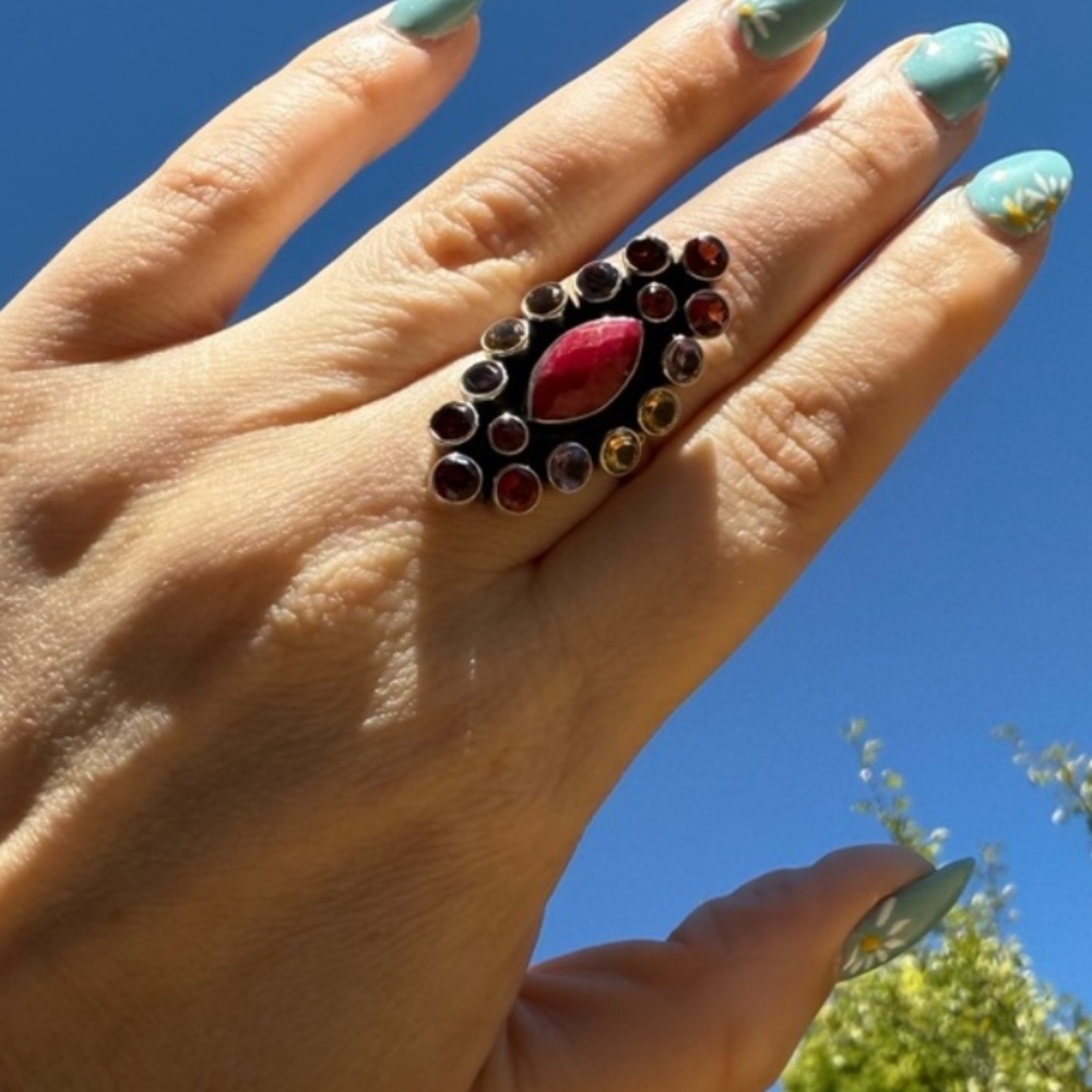 NB Nicky Butler 925 Silver Red Corundum Multi-Stone Marquise Ring Size 8